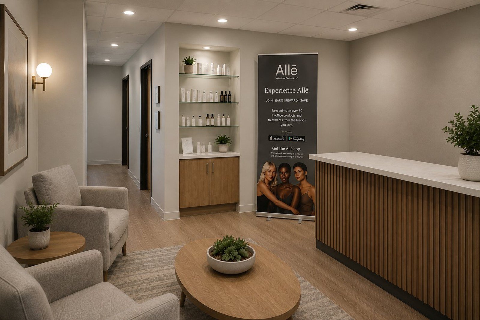 Modern med spa reception and waiting area